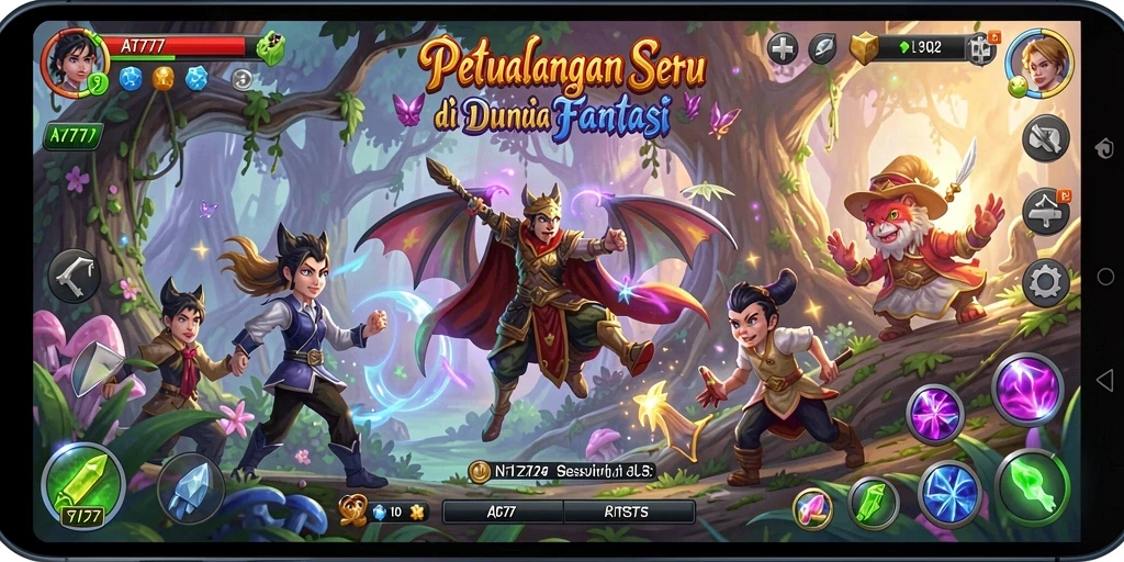 Screenshot AT777 menunjukkan karakter utama menjelajahi dunia petualangan.