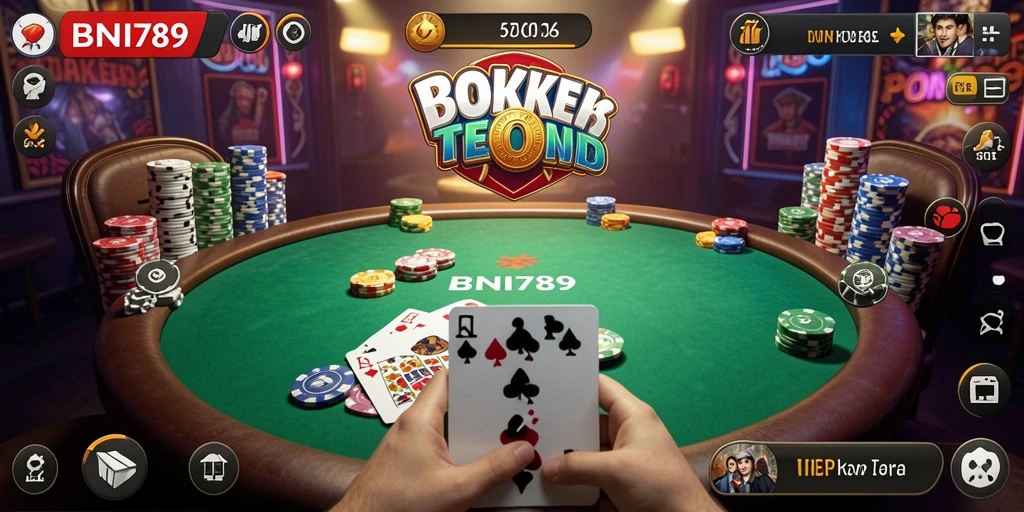 Tampilan gameplay BNI789 dengan suasana poker yang mendebarkan.