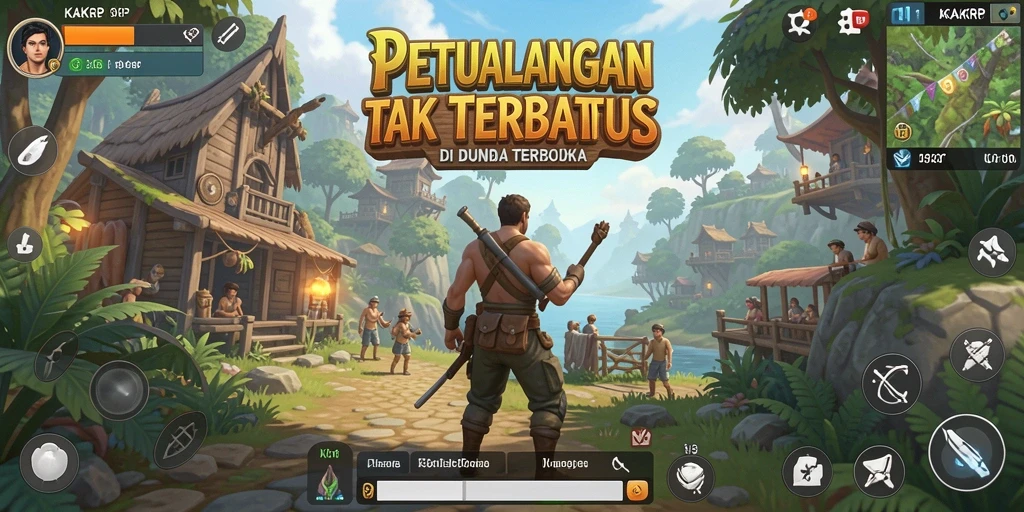 Screenshot menunjukkan petualangan mendebarkan di dunia terbuka KAKRP.