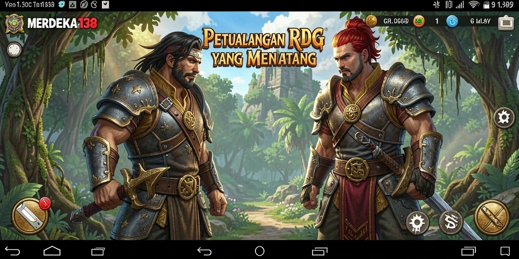 Tangkapan layar gameplay MERDEKA138 dengan karakter beraksi di medan perang RPG.