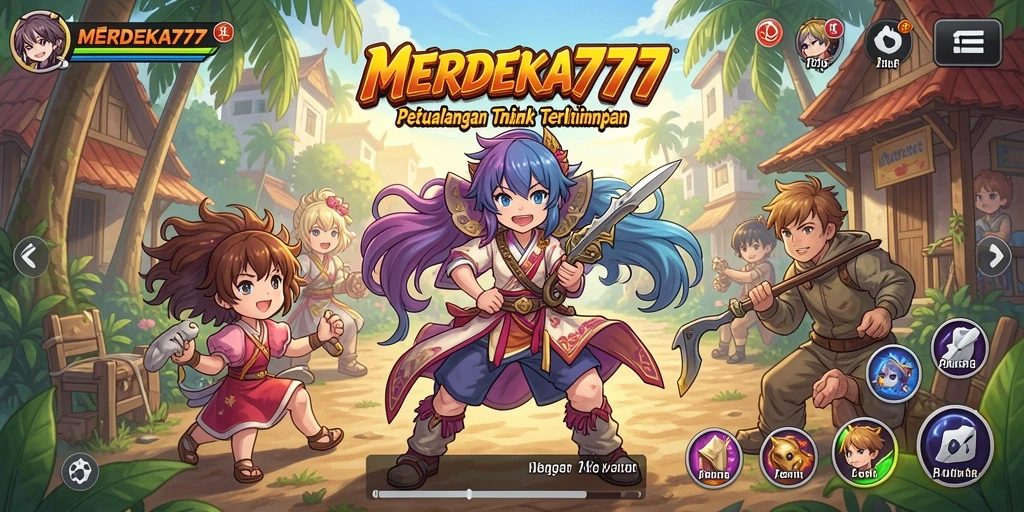 Tampilan gameplay MERDEKA777 dengan karakter anime yang beraksi.