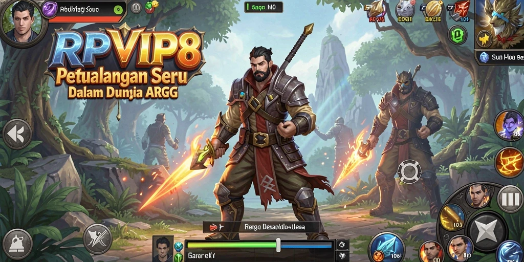 Menampilkan gameplay mendebarkan dalam RPVIP8 dengan karakter dan monster yang beragam.