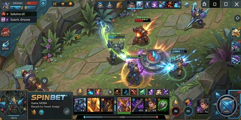 Screenshot gameplay SPINBET yang menunjukkan aksi seru dalam pertandingan MOBA.