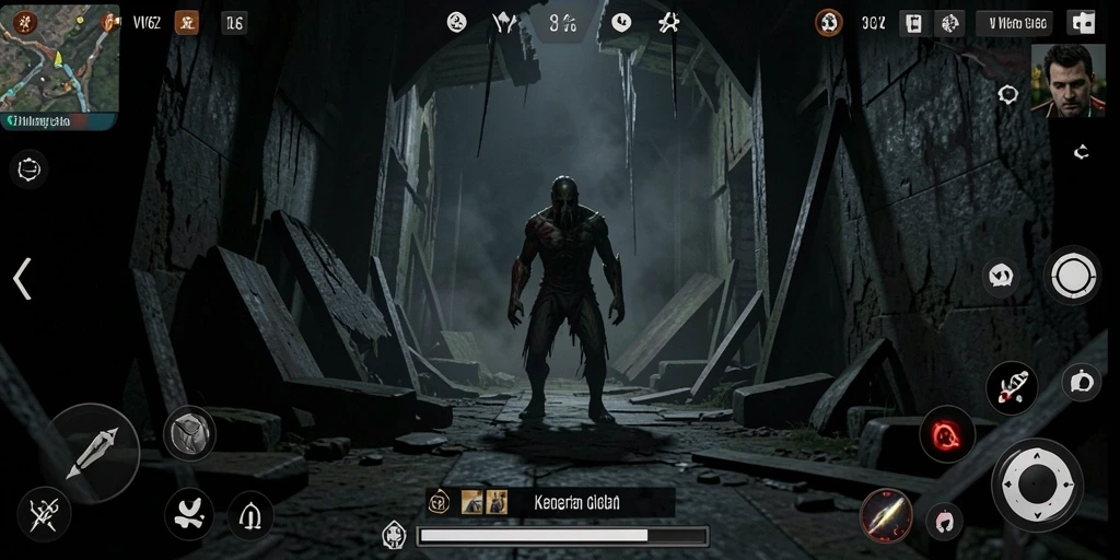 Screenshot gameplay VV62 menunjukkan suasana mencekam dan kengerian yang menghadang.