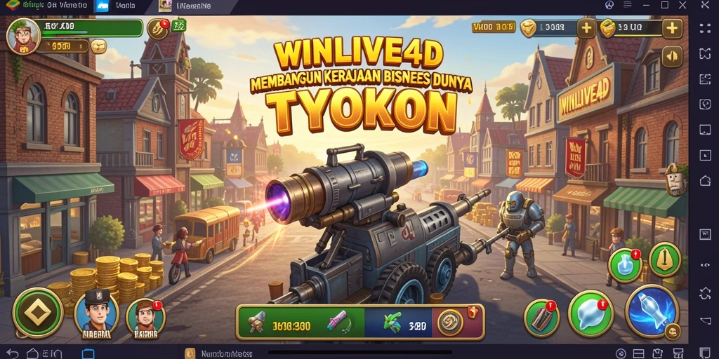 Screenshot gameplay <strong>WINLIVE4D</strong> menunjukkan tindakan membangun kerajaan bisnis yang sukses.